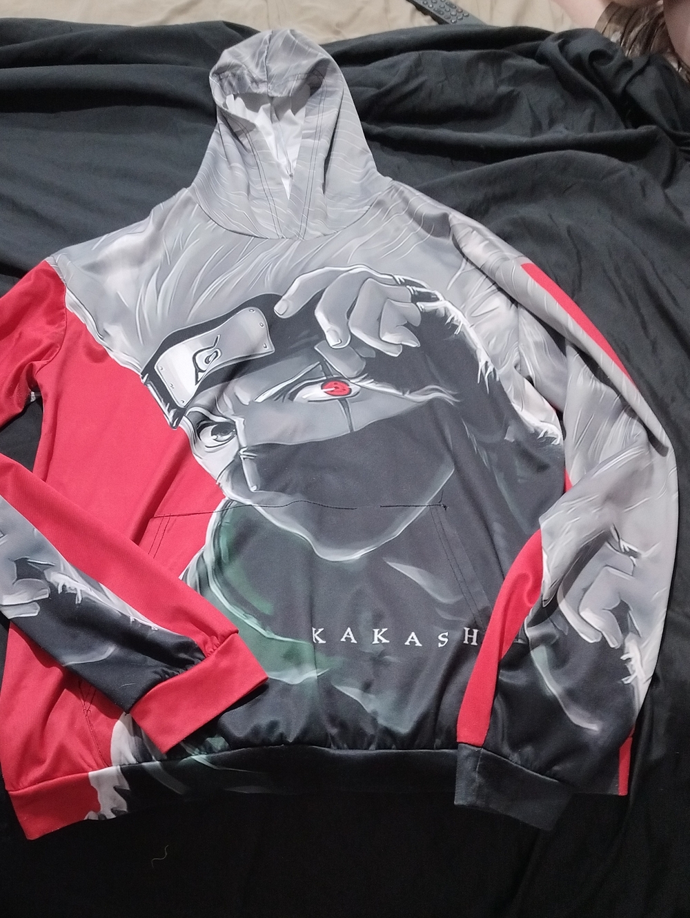 Kakashi Graphic Pullover Hoodie - Red, Gray, Black
